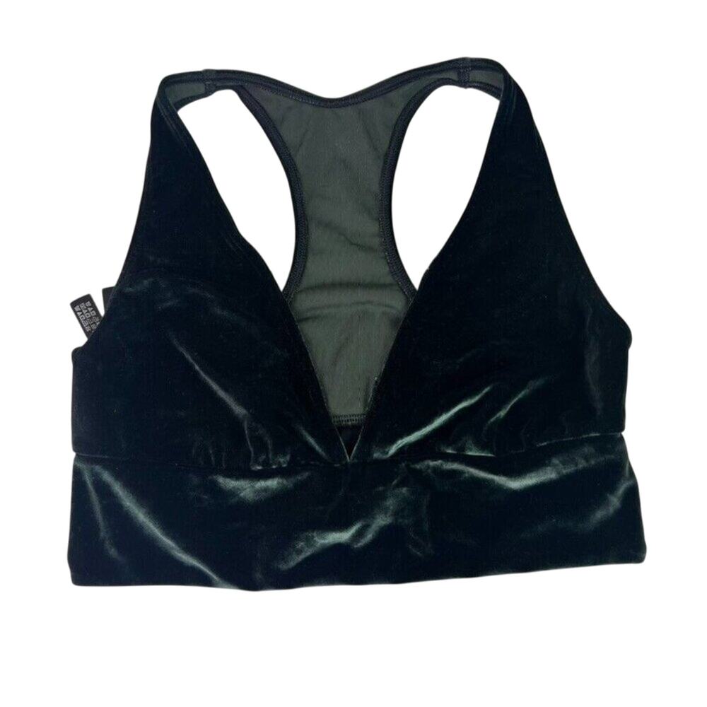 Victorias Secret Sports Bra Small Dark Green Velvet Victoria Racerback *Flaw